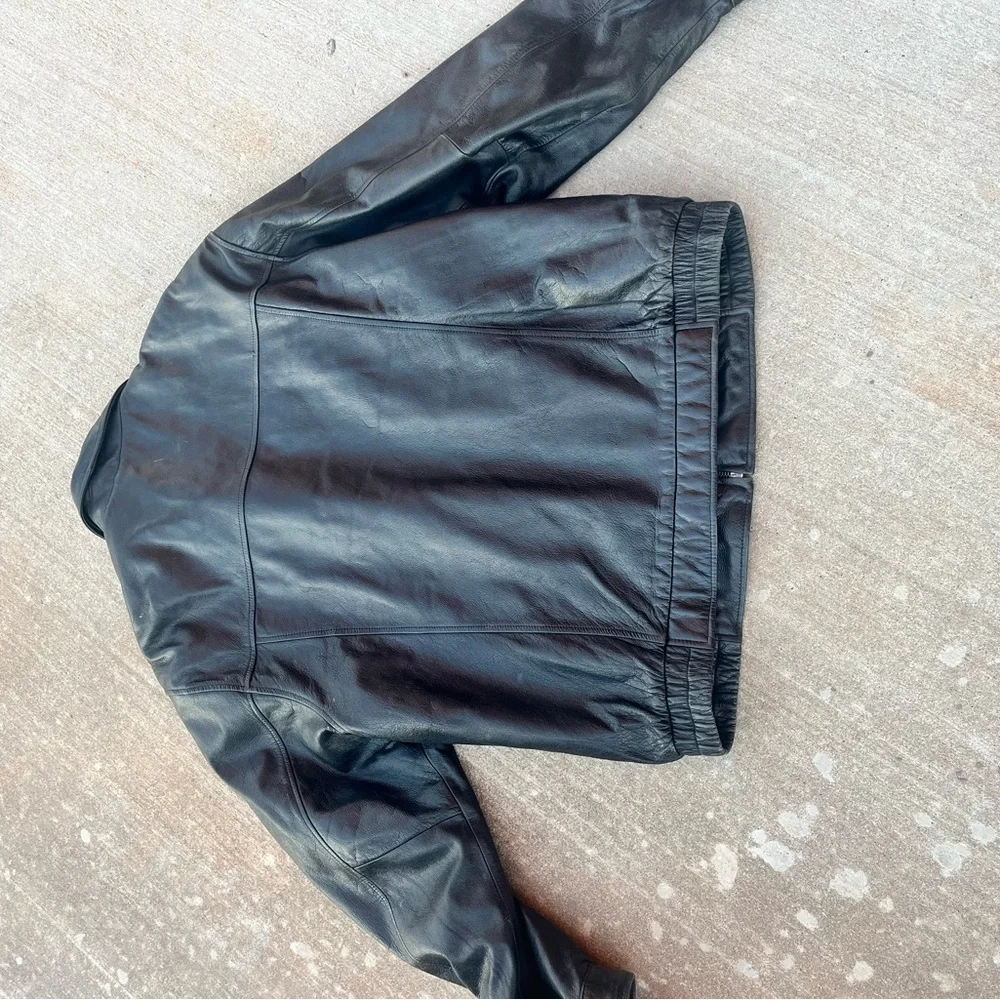 Croft & Barrow Black Leather Jacket Full Zip Men’s Large LT Bomber Quilted Liner